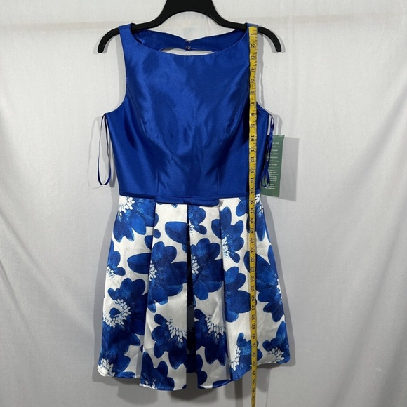 NEW $220 Glamour by Terani Couture [ 8 ] Floral Open Back Mini‎ Dress Blue - Picture 3 of 15